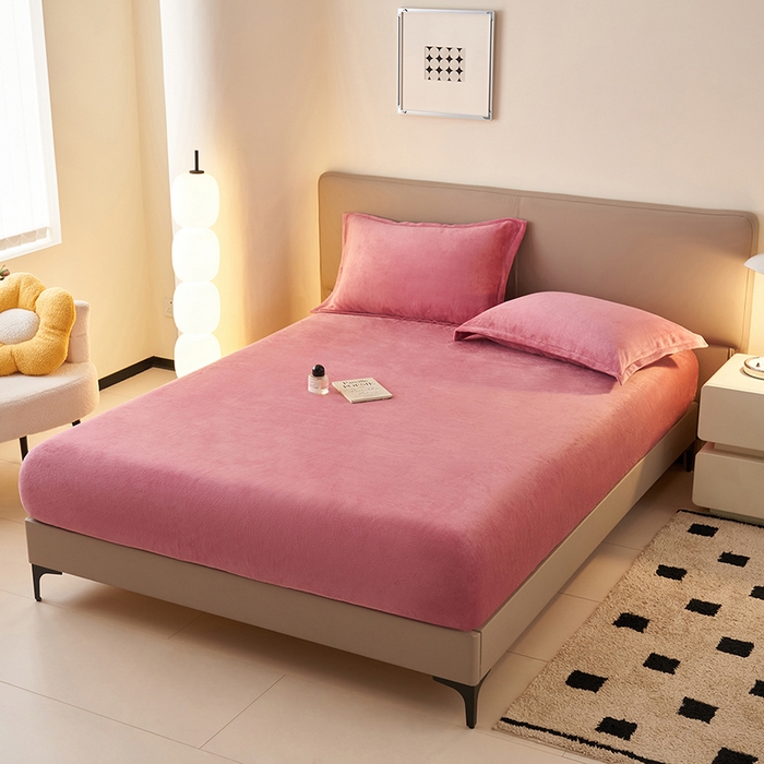 91家纺网 家纺一手货源 找家纺 简爱 2025新款纯色牛奶绒单床笠 豆沙