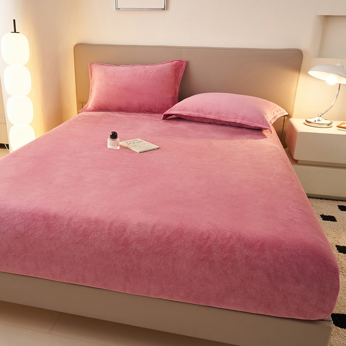 91家纺网 家纺一手货源 找家纺 简爱 2025新款纯色牛奶绒单床笠 豆沙