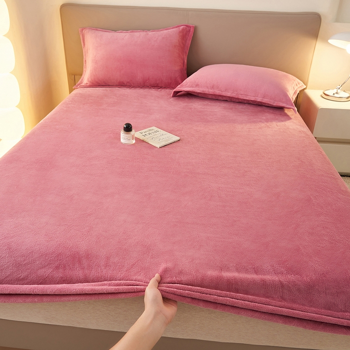 91家纺网 家纺一手货源 找家纺 简爱 2025新款纯色牛奶绒单床笠 豆沙