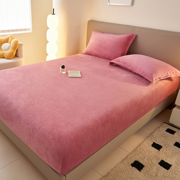 91家纺网 家纺一手货源 找家纺 简爱 2025新款纯色牛奶绒单床笠 豆沙