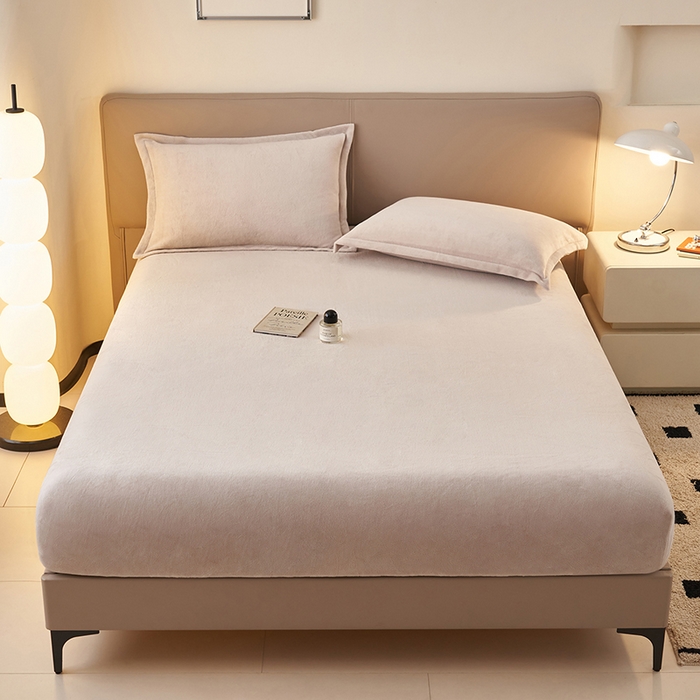 91家纺网 家纺一手货源 找家纺 简爱 2025新款纯色牛奶绒单床笠 灰色