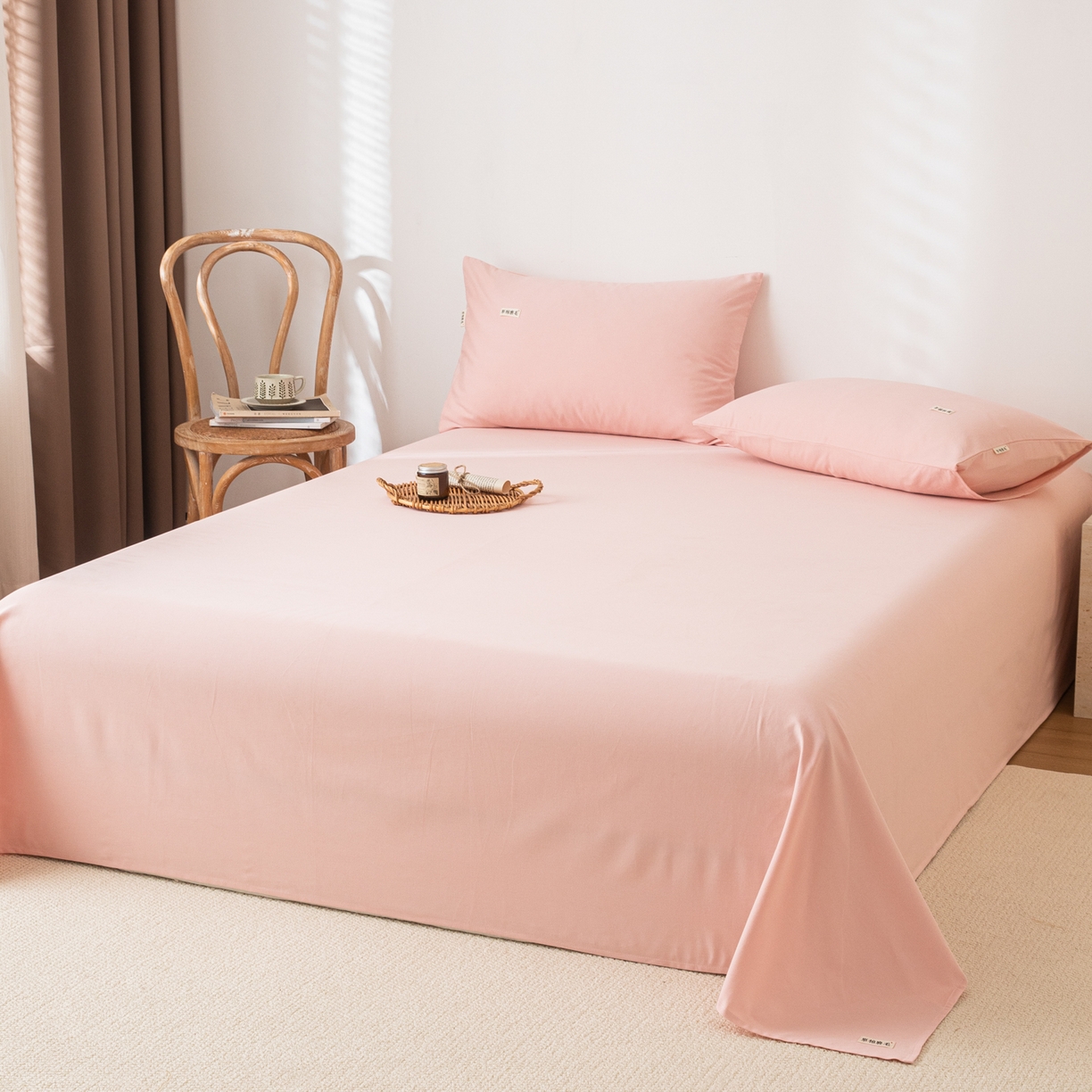 91家纺网 家纺一手货源 找家纺 眠博士 2025新款纯色全棉纯棉磨毛床单单品床单床单单件 磨毛床单-陶瓷粉