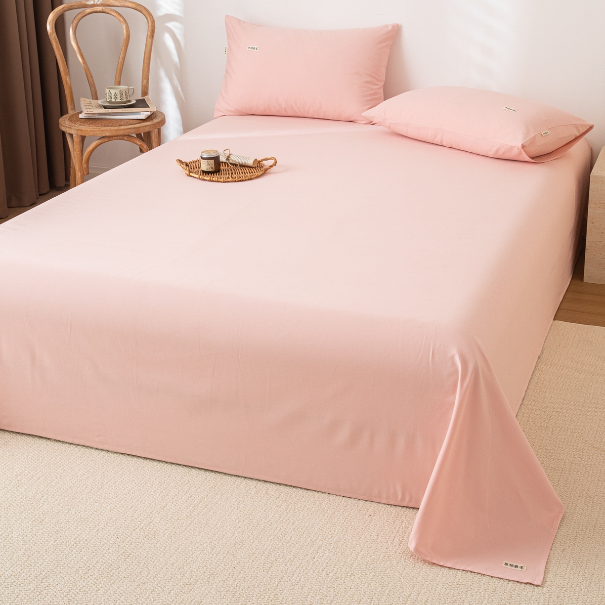 91家纺网 家纺一手货源 找家纺 眠博士 2025新款纯色全棉纯棉磨毛床单单品床单床单单件 磨毛床单-陶瓷粉