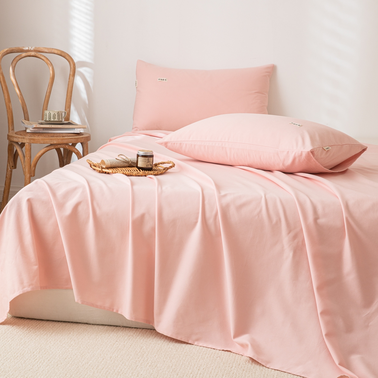 91家纺网 家纺一手货源 找家纺 眠博士 2025新款纯色全棉纯棉磨毛床单单品床单床单单件 磨毛床单-陶瓷粉