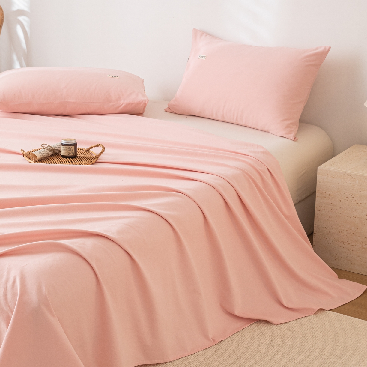 91家纺网 家纺一手货源 找家纺 眠博士 2025新款纯色全棉纯棉磨毛床单单品床单床单单件 磨毛床单-陶瓷粉