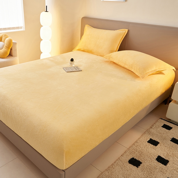 91家纺网 家纺一手货源 找家纺 简爱 2025新款纯色牛奶绒单床笠 柠檬黄