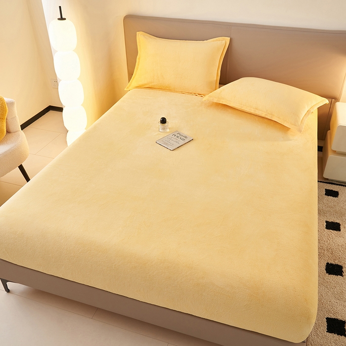 91家纺网 家纺一手货源 找家纺 简爱 2025新款纯色牛奶绒单床笠 柠檬黄