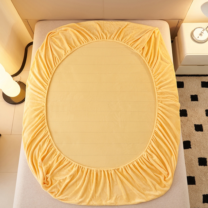 91家纺网 家纺一手货源 找家纺 简爱 2025新款纯色牛奶绒单床笠 柠檬黄