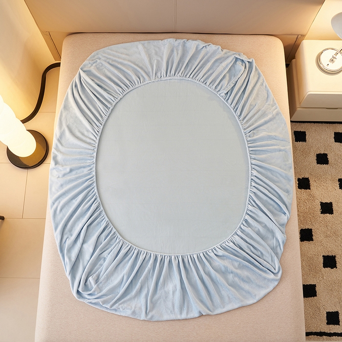 91家纺网 家纺一手货源 找家纺 简爱 2025新款纯色牛奶绒单床笠 天蓝