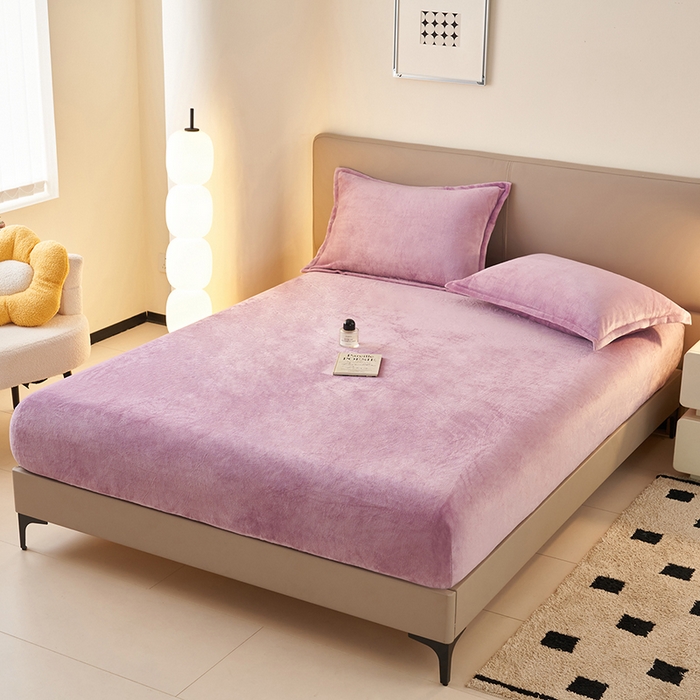 91家纺网 家纺一手货源 找家纺 简爱 2025新款纯色牛奶绒单床笠 优雅紫