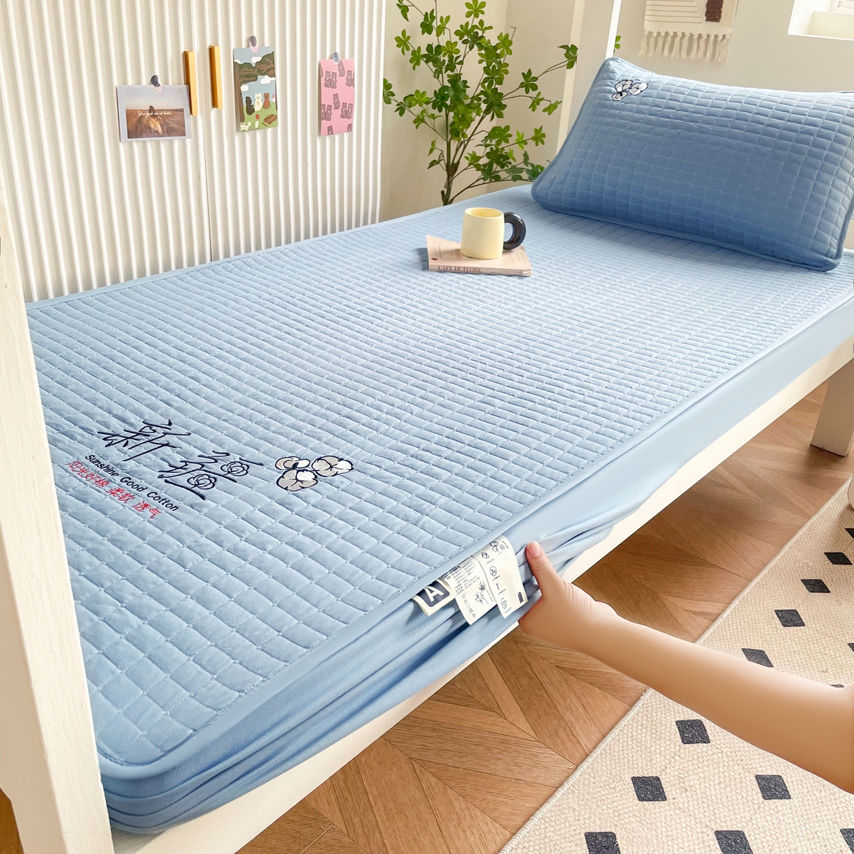 錦眠床笠 2025新款A類刺繡床笠-學生圖 海洋藍