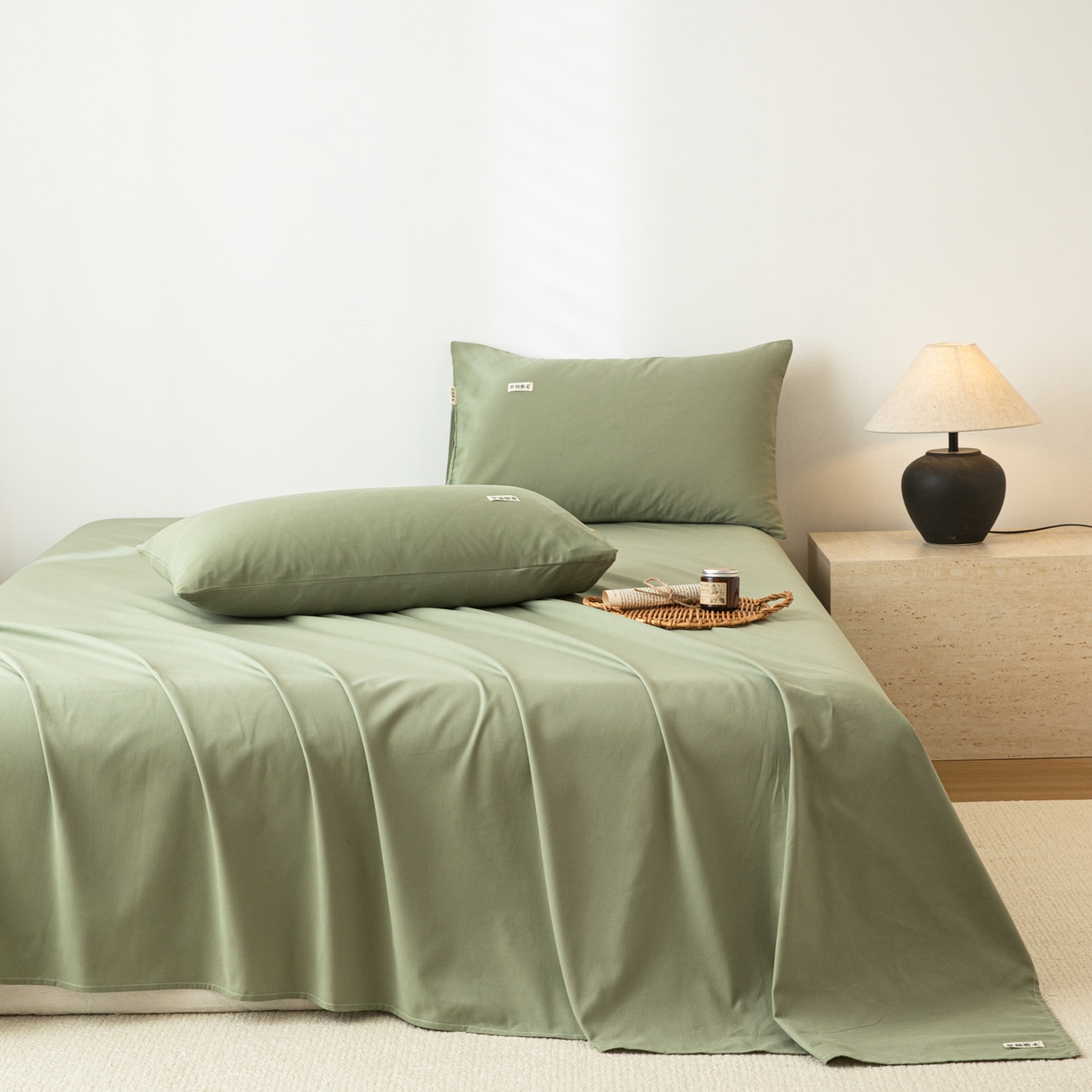眠博士 2025新款纯色全棉纯棉磨毛床单单品床单床单单件 磨毛床单-陶瓷草绿