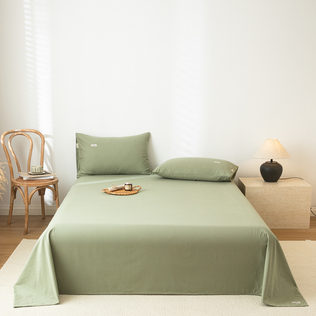 91家纺网 家纺一手货源 找家纺 眠博士 2025新款纯色全棉纯棉磨毛床单单品床单床单单件 磨毛床单-陶瓷草绿