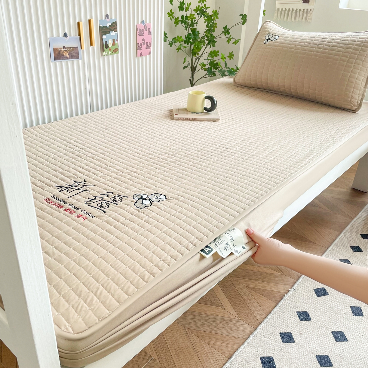 錦眠床笠 2025新款A類刺繡床笠-學生圖 奶油咖