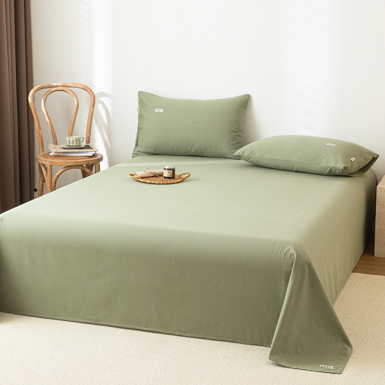 91家纺网 家纺一手货源 找家纺 眠博士 2025新款纯色全棉纯棉磨毛床单单品床单床单单件 磨毛床单-陶瓷草绿