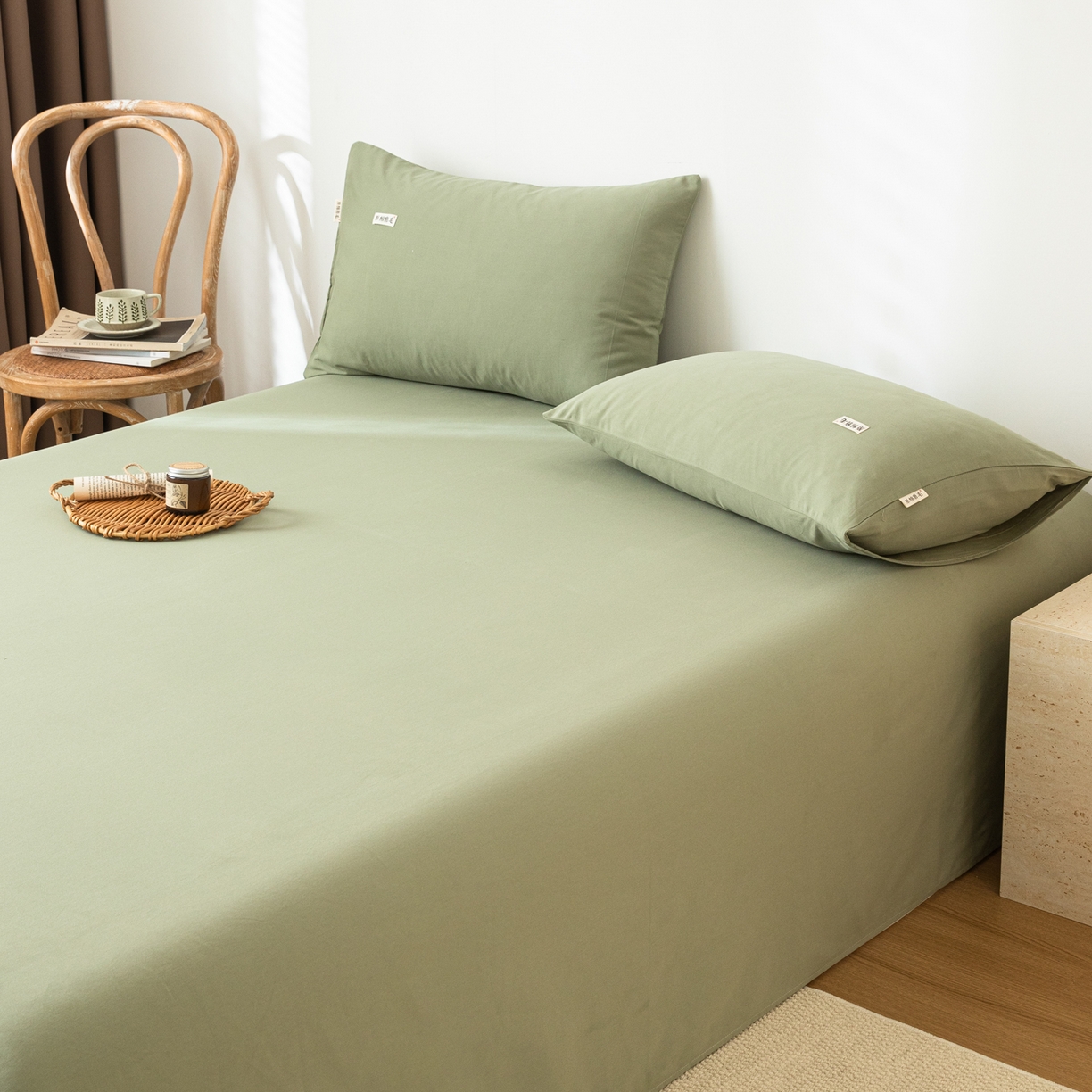91家纺网 家纺一手货源 找家纺 眠博士 2025新款纯色全棉纯棉磨毛床单单品床单床单单件 磨毛床单-陶瓷草绿