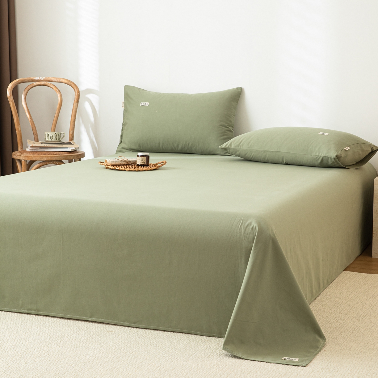 91家纺网 家纺一手货源 找家纺 眠博士 2025新款纯色全棉纯棉磨毛床单单品床单床单单件 磨毛床单-陶瓷草绿