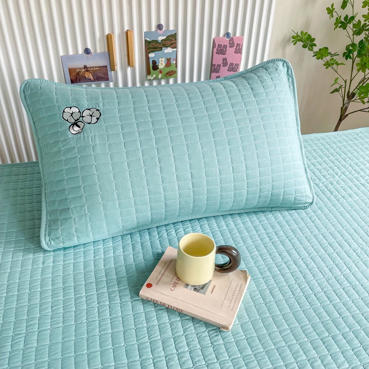 91家纺网 家纺一手货源 找家纺 锦眠床笠 2025新款刺绣床笠-学生图 青春绿