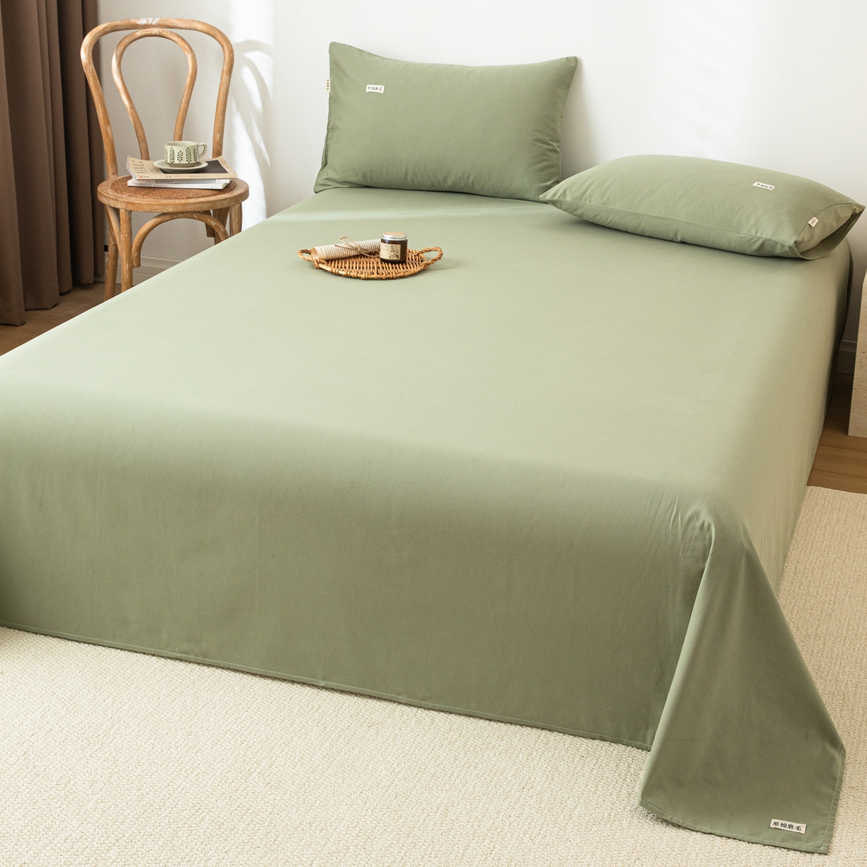 91家纺网 家纺一手货源 找家纺 眠博士 2025新款纯色全棉纯棉磨毛床单单品床单床单单件 磨毛床单-陶瓷草绿