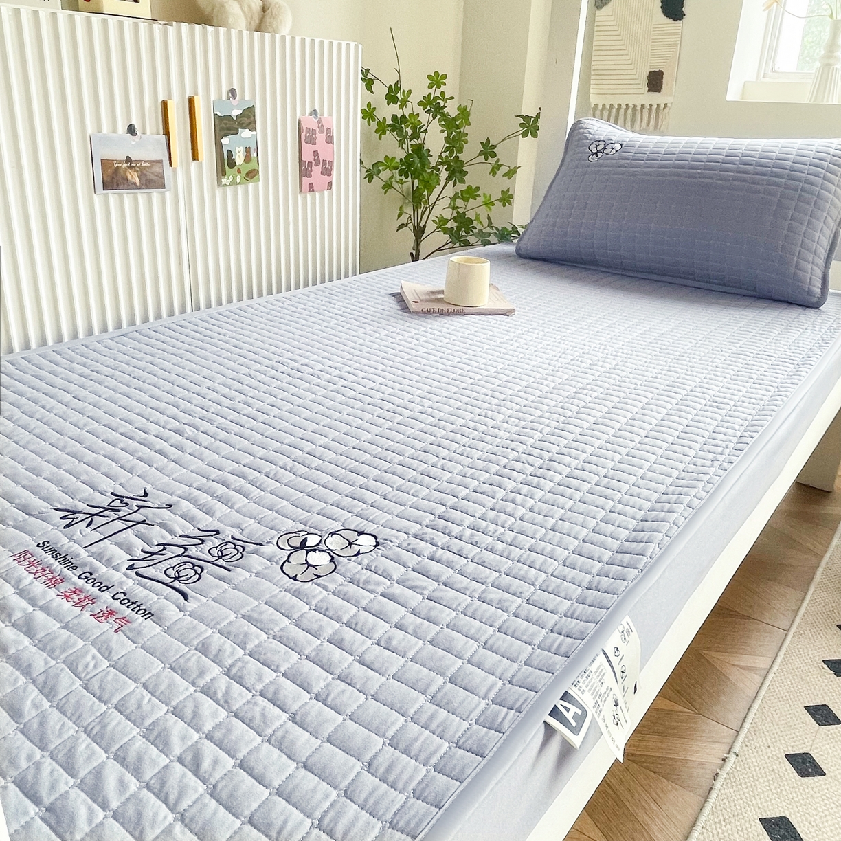 91家纺网 家纺一手货源 找家纺 锦眠床笠 2025新款刺绣床笠-学生图 星空灰