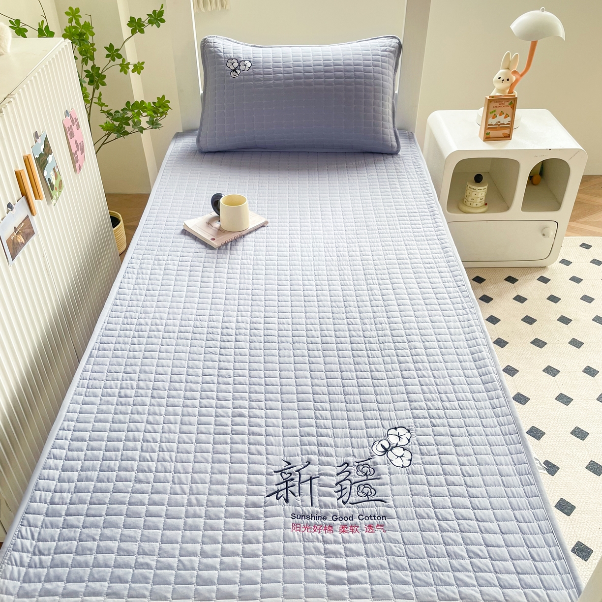 91家纺网 家纺一手货源 找家纺 锦眠床笠 2025新款刺绣床笠-学生图 星空灰