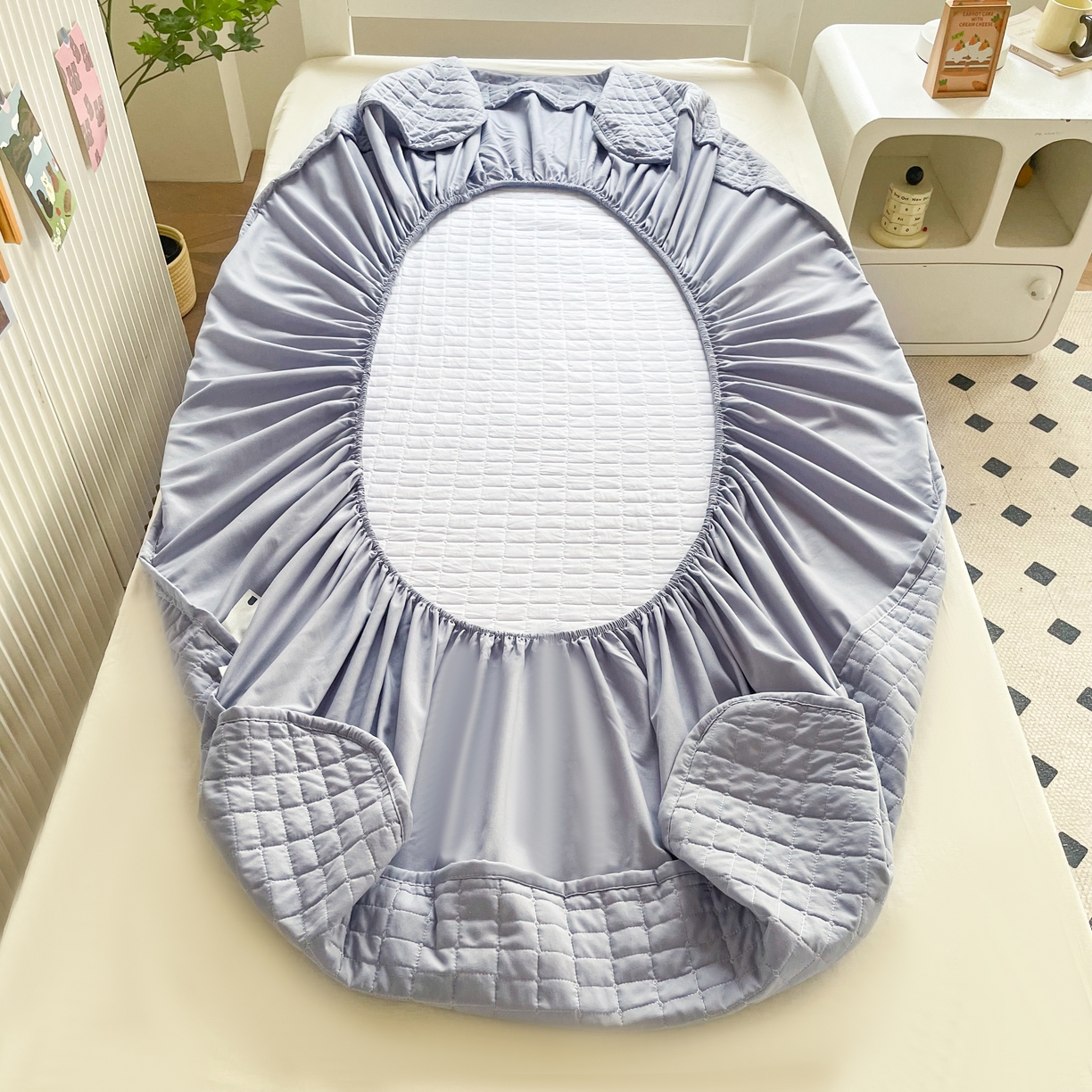 91家纺网 家纺一手货源 找家纺 锦眠床笠 2025新款刺绣床笠-学生图 星空灰