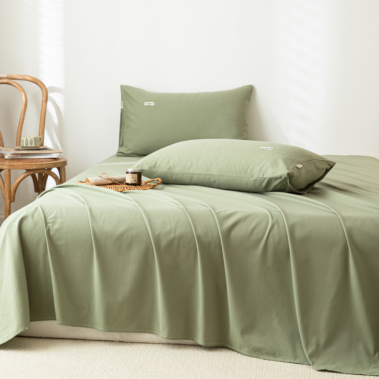 91家纺网 家纺一手货源 找家纺 眠博士 2025新款纯色全棉纯棉磨毛床单单品床单床单单件 磨毛床单-陶瓷草绿