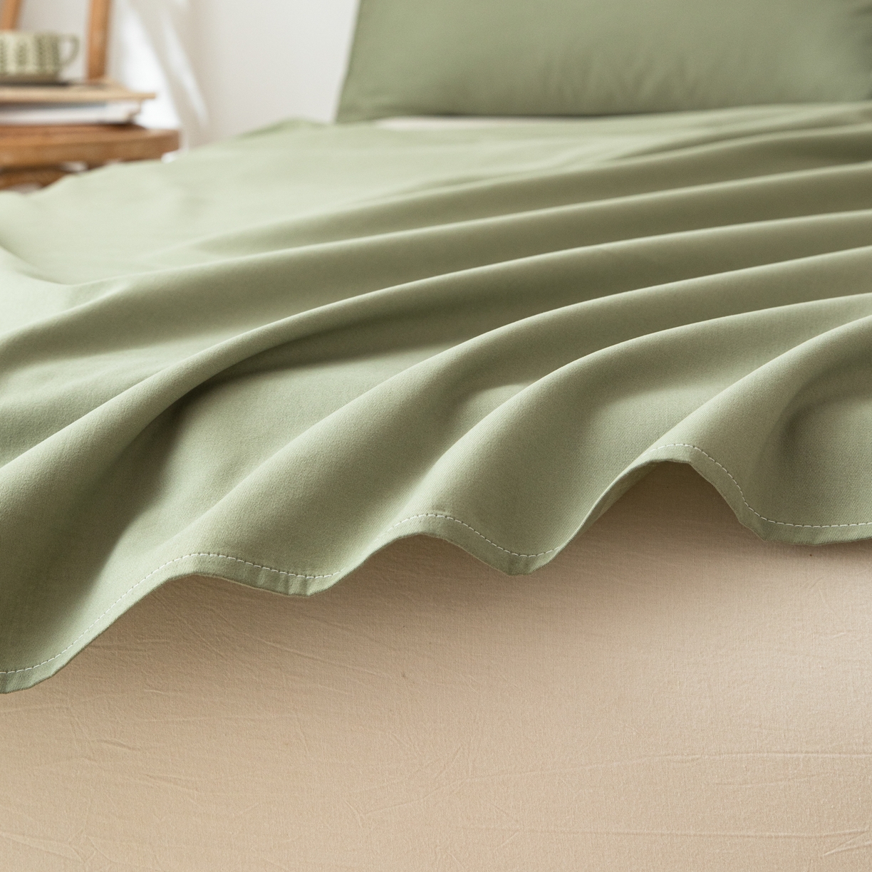 91家纺网 家纺一手货源 找家纺 眠博士 2025新款纯色全棉纯棉磨毛床单单品床单床单单件 磨毛床单-陶瓷草绿