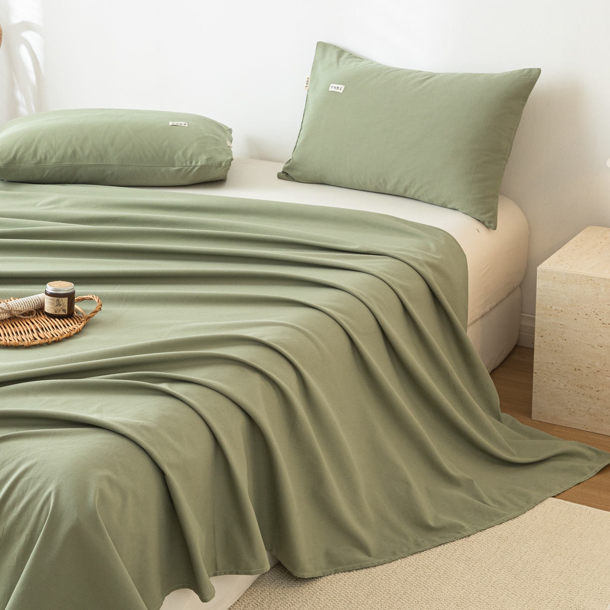 91家纺网 家纺一手货源 找家纺 眠博士 2025新款纯色全棉纯棉磨毛床单单品床单床单单件 磨毛床单-陶瓷草绿