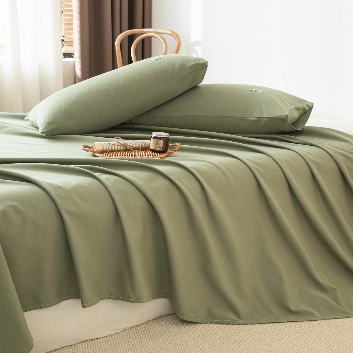 91家纺网 家纺一手货源 找家纺 眠博士 2025新款纯色全棉纯棉磨毛床单单品床单床单单件 磨毛床单-陶瓷草绿