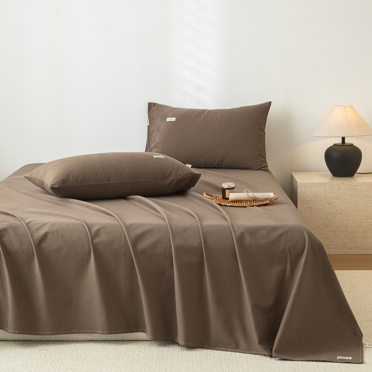 眠博士 2025新款纯色全棉纯棉磨毛床单单品床单床单单件 磨毛床单-陶瓷咖