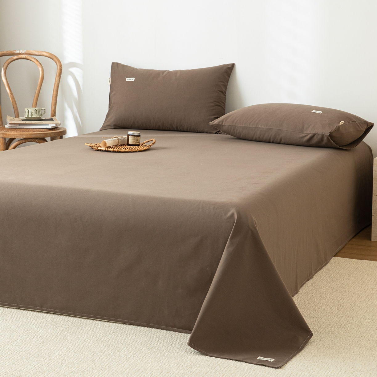 91家纺网 家纺一手货源 找家纺 眠博士 2025新款纯色全棉纯棉磨毛床单单品床单床单单件 磨毛床单-陶瓷咖