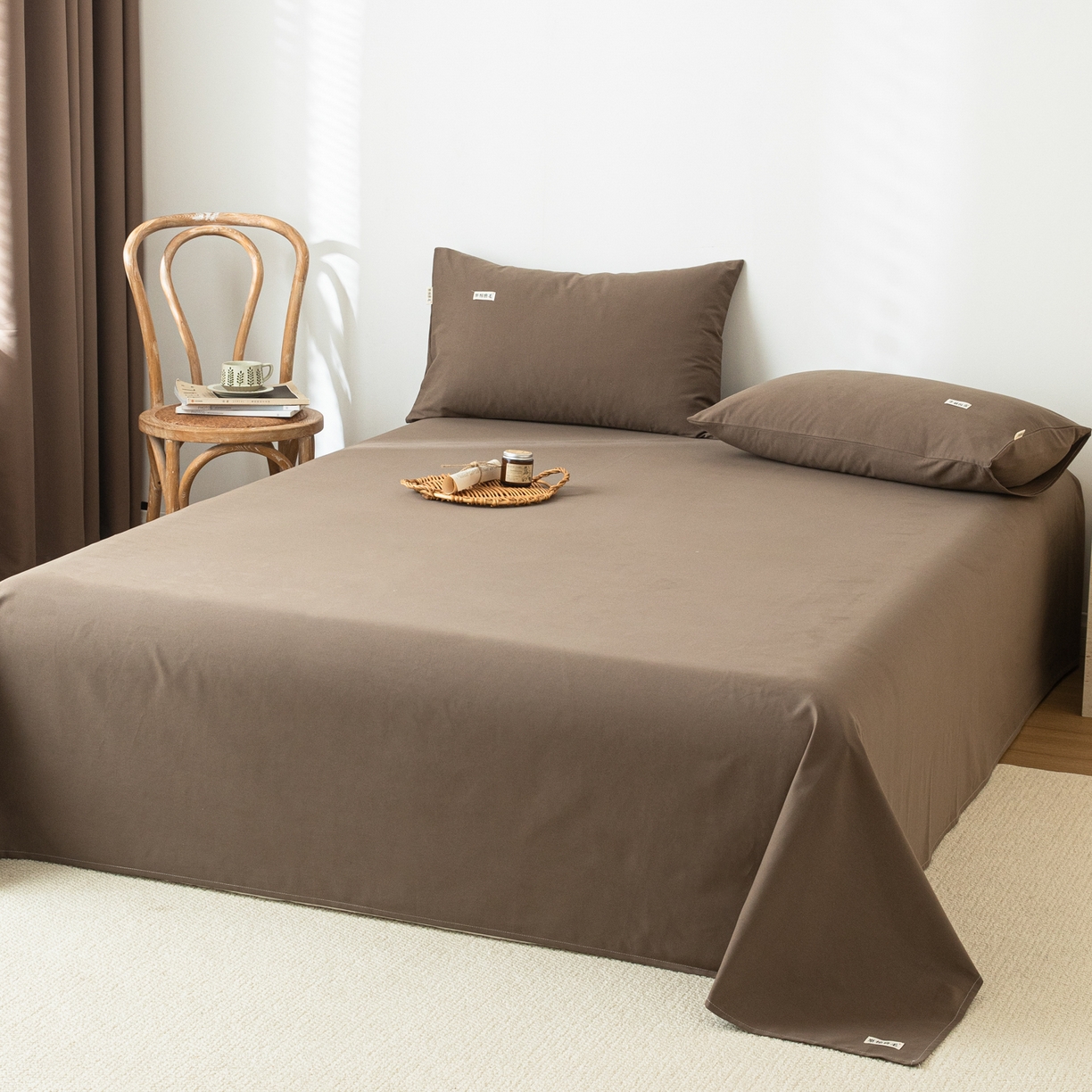 91家纺网 家纺一手货源 找家纺 眠博士 2025新款纯色全棉纯棉磨毛床单单品床单床单单件 磨毛床单-陶瓷咖