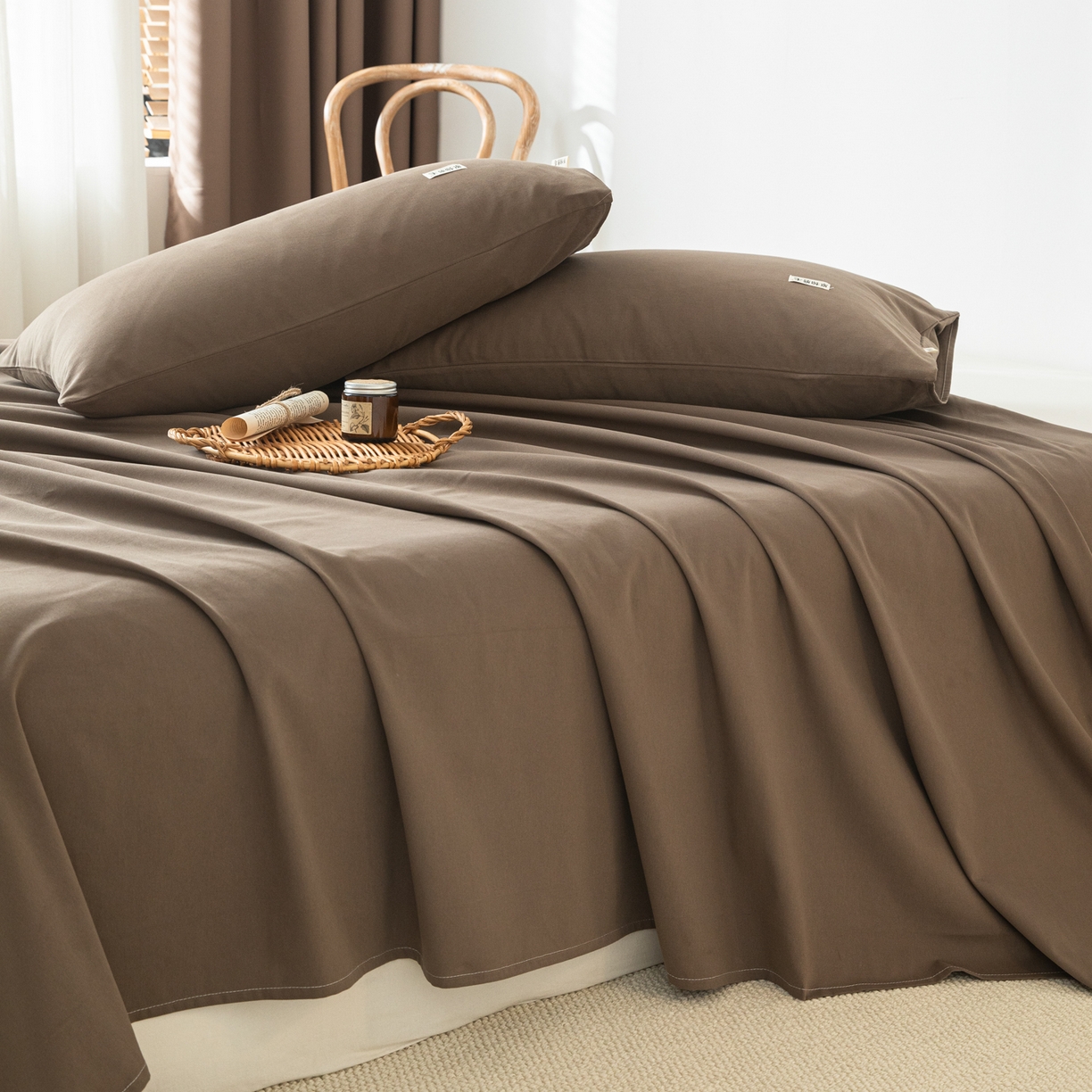 91家纺网 家纺一手货源 找家纺 眠博士 2025新款纯色全棉纯棉磨毛床单单品床单床单单件 磨毛床单-陶瓷咖