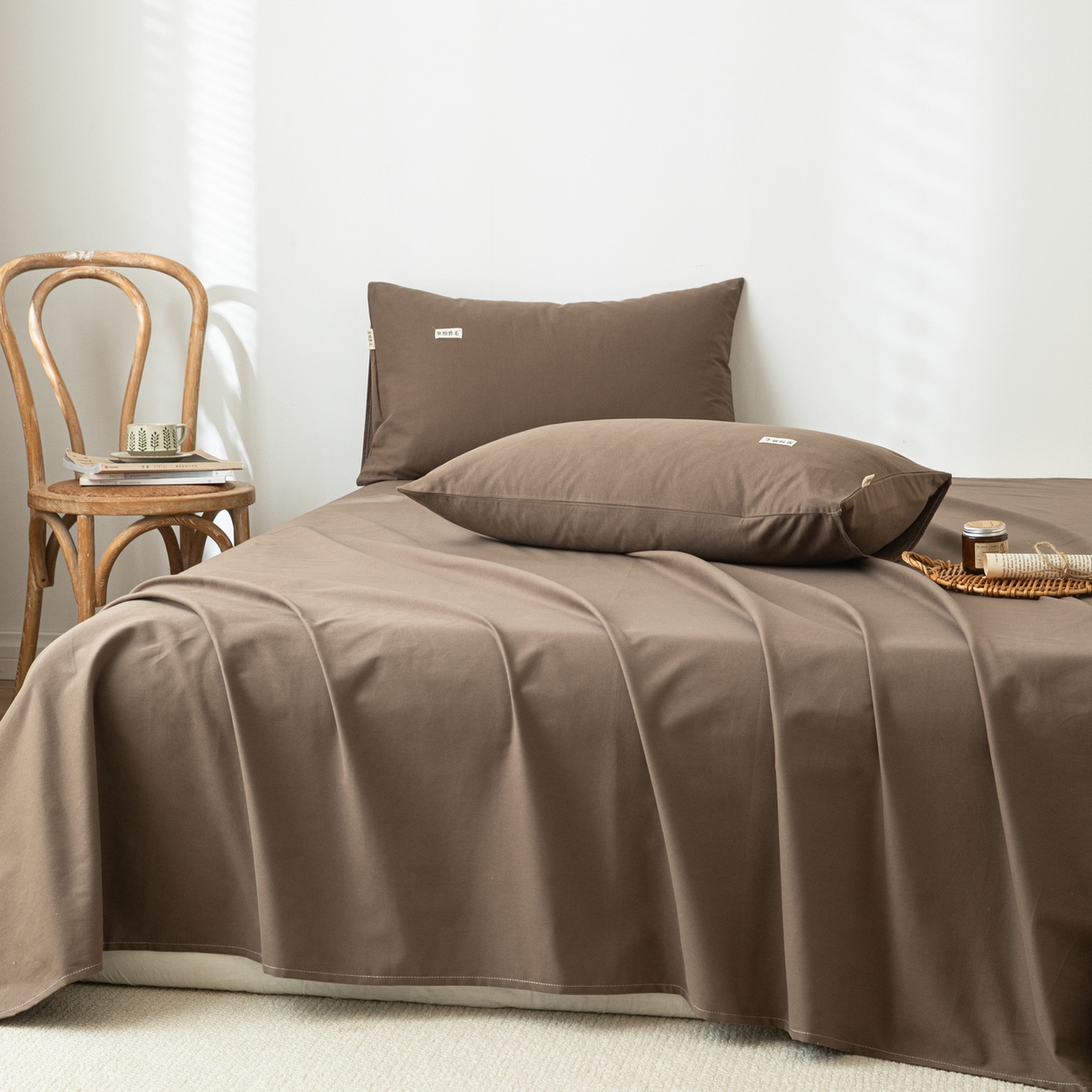 91家纺网 家纺一手货源 找家纺 眠博士 2025新款纯色全棉纯棉磨毛床单单品床单床单单件 磨毛床单-陶瓷咖