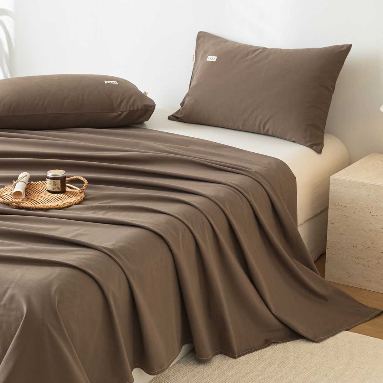 91家纺网 家纺一手货源 找家纺 眠博士 2025新款纯色全棉纯棉磨毛床单单品床单床单单件 磨毛床单-陶瓷咖