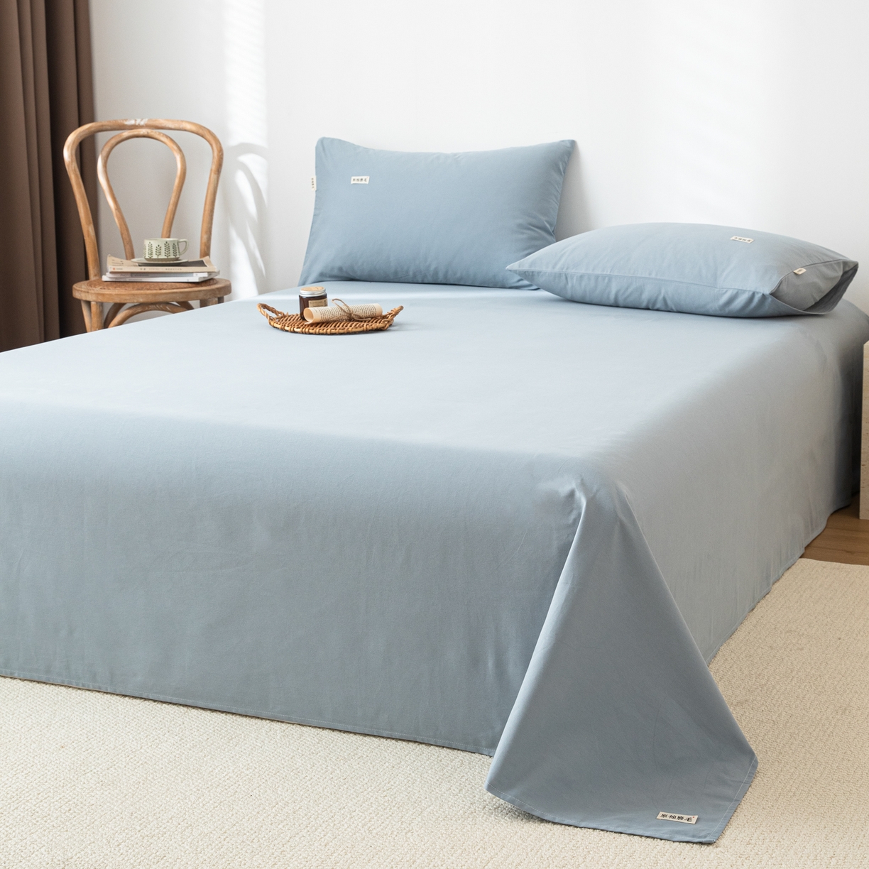 91家纺网 家纺一手货源 找家纺 眠博士 2025新款纯色全棉纯棉磨毛床单单品床单床单单件 磨毛床单-陶瓷浅蓝