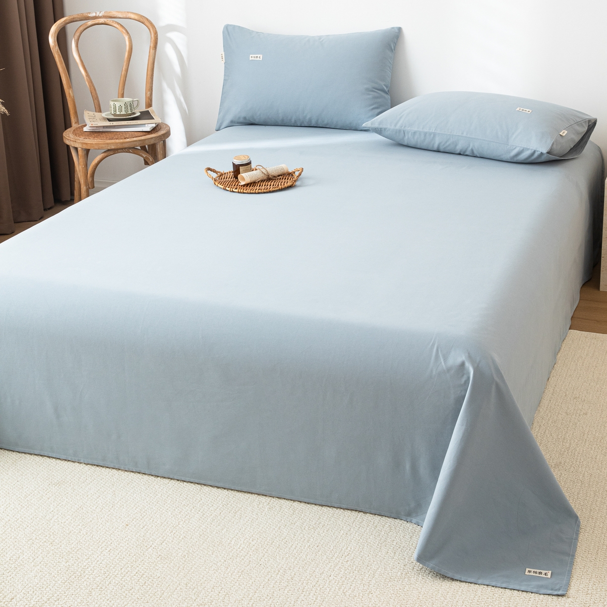 91家纺网 家纺一手货源 找家纺 眠博士 2025新款纯色全棉纯棉磨毛床单单品床单床单单件 磨毛床单-陶瓷浅蓝