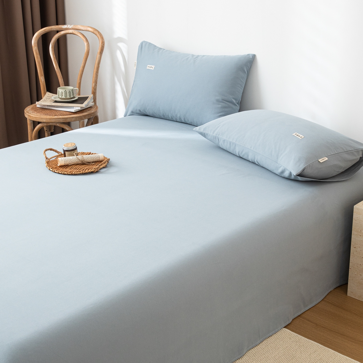 91家纺网 家纺一手货源 找家纺 眠博士 2025新款纯色全棉纯棉磨毛床单单品床单床单单件 磨毛床单-陶瓷浅蓝