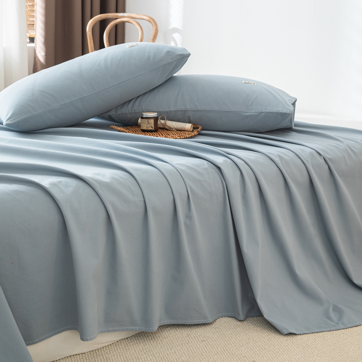 91家纺网 家纺一手货源 找家纺 眠博士 2025新款纯色全棉纯棉磨毛床单单品床单床单单件 磨毛床单-陶瓷浅蓝