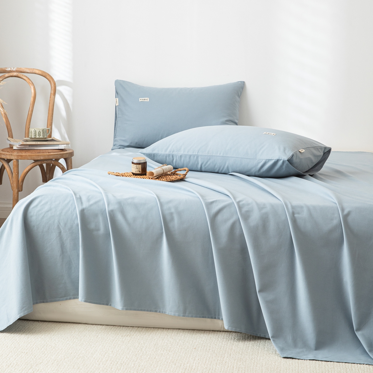 91家纺网 家纺一手货源 找家纺 眠博士 2025新款纯色全棉纯棉磨毛床单单品床单床单单件 磨毛床单-陶瓷浅蓝