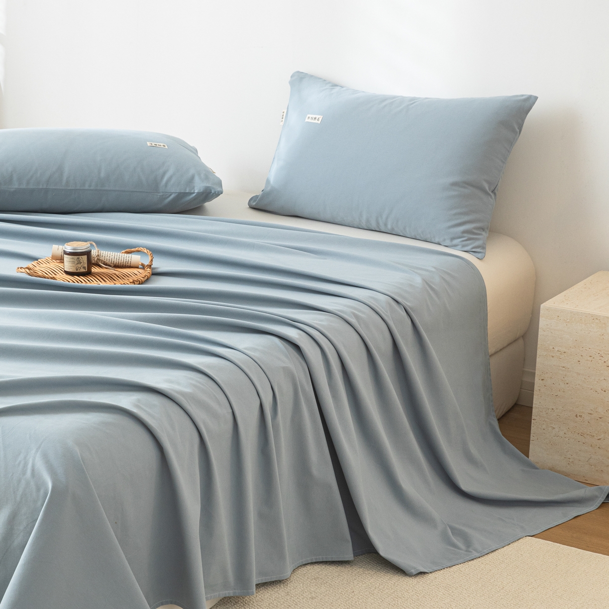 91家纺网 家纺一手货源 找家纺 眠博士 2025新款纯色全棉纯棉磨毛床单单品床单床单单件 磨毛床单-陶瓷浅蓝