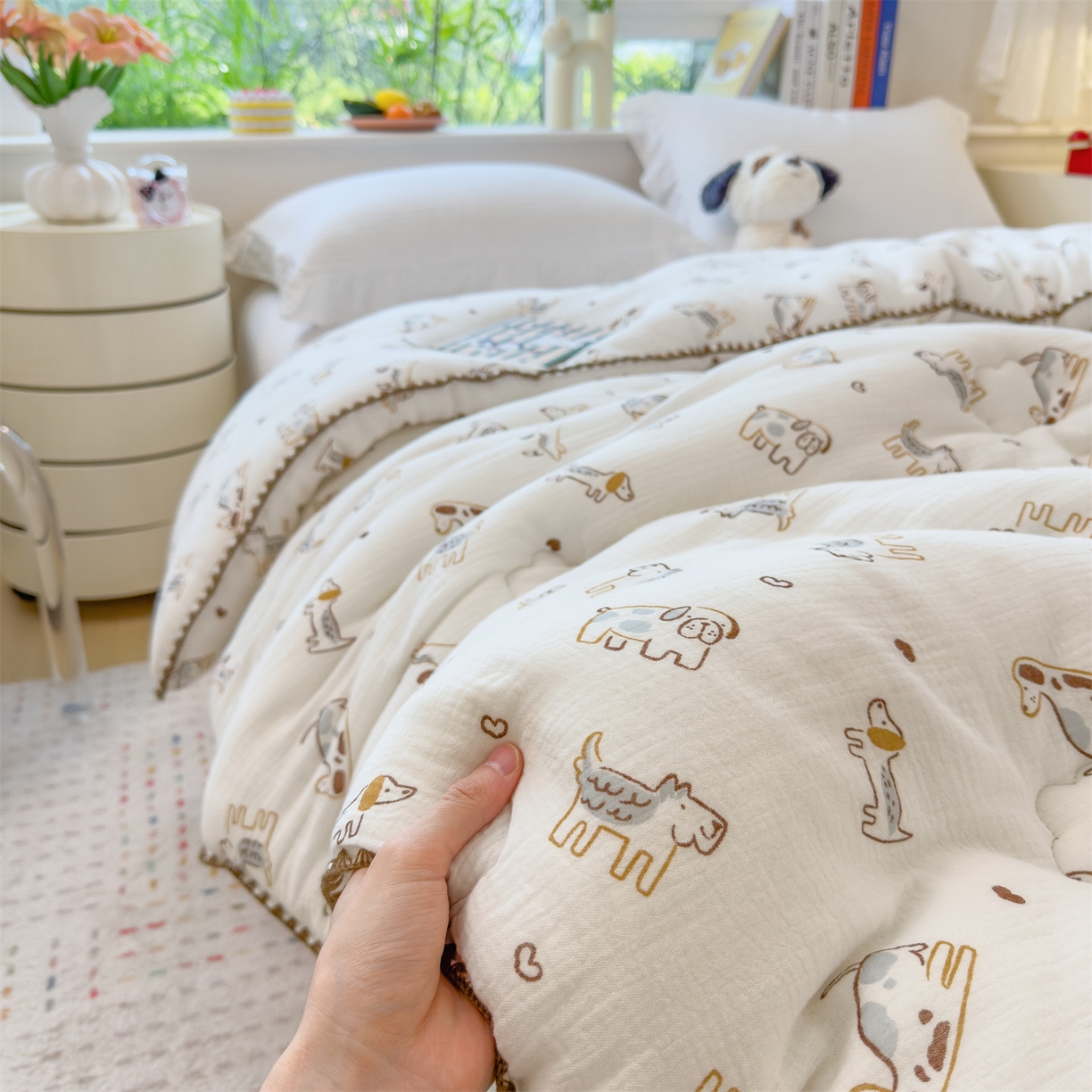 91家纺网 家纺一手货源 找家纺 （总）五月家纺 2025新款A类纯棉皱皱纱大豆被冬被春秋被 被子被芯（10%大豆纤维包检测）