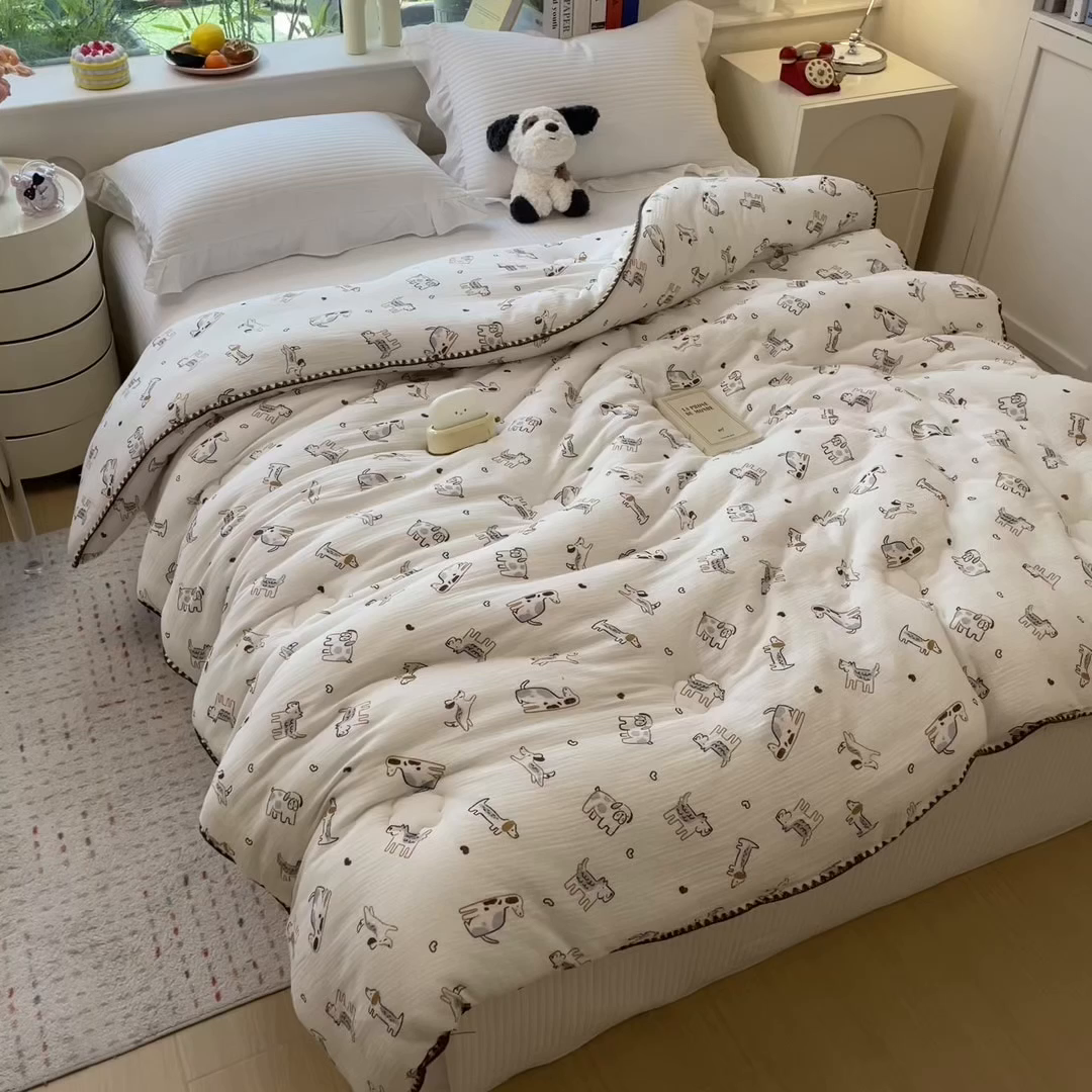 91家纺网 家纺一手货源 找家纺 （总）五月家纺 2025新款A类纯棉皱皱纱大豆被冬被春秋被 被子被芯（10%大豆纤维包检测）