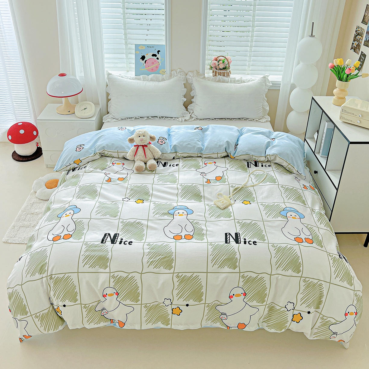 91家纺网 家纺一手货源 找家纺 恩泽家纺 2025新款加厚全棉纯棉印花系列被套单件-单被套 可爱鸭