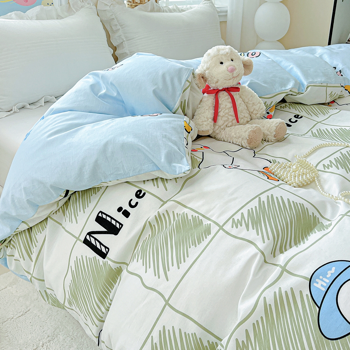 91家纺网 家纺一手货源 找家纺 恩泽家纺 2025新款加厚全棉纯棉印花系列被套单件-单被套 可爱鸭