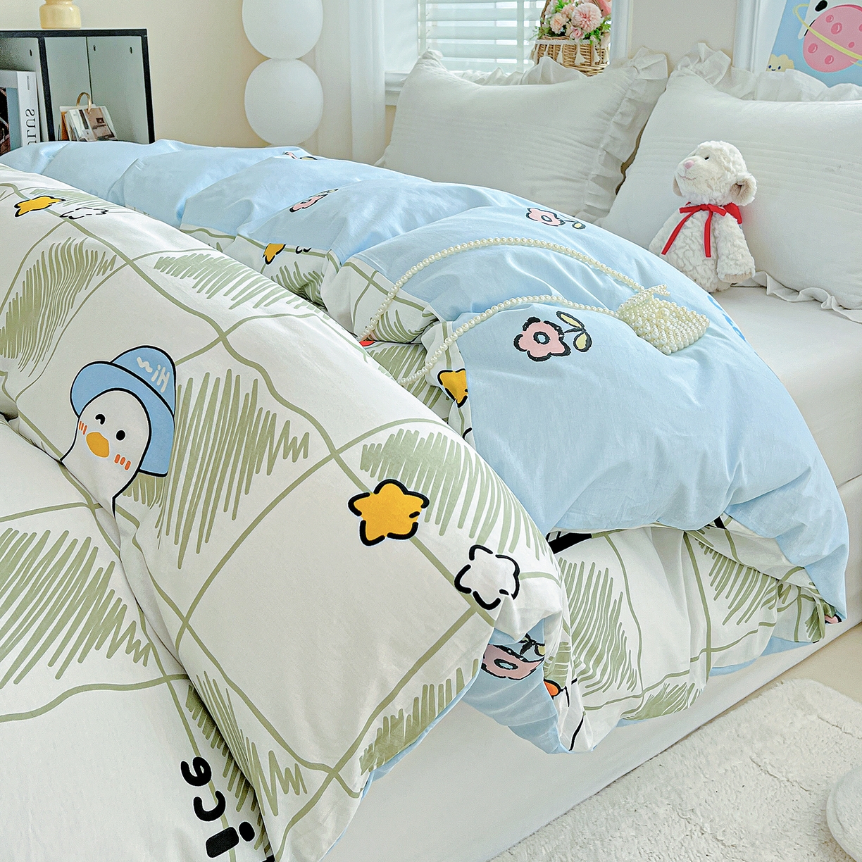 91家纺网 家纺一手货源 找家纺 恩泽家纺 2025新款加厚全棉纯棉印花系列被套单件-单被套 可爱鸭