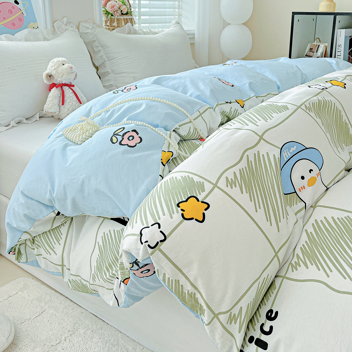 91家纺网 家纺一手货源 找家纺 恩泽家纺 2025新款加厚全棉纯棉印花系列被套单件-单被套 可爱鸭