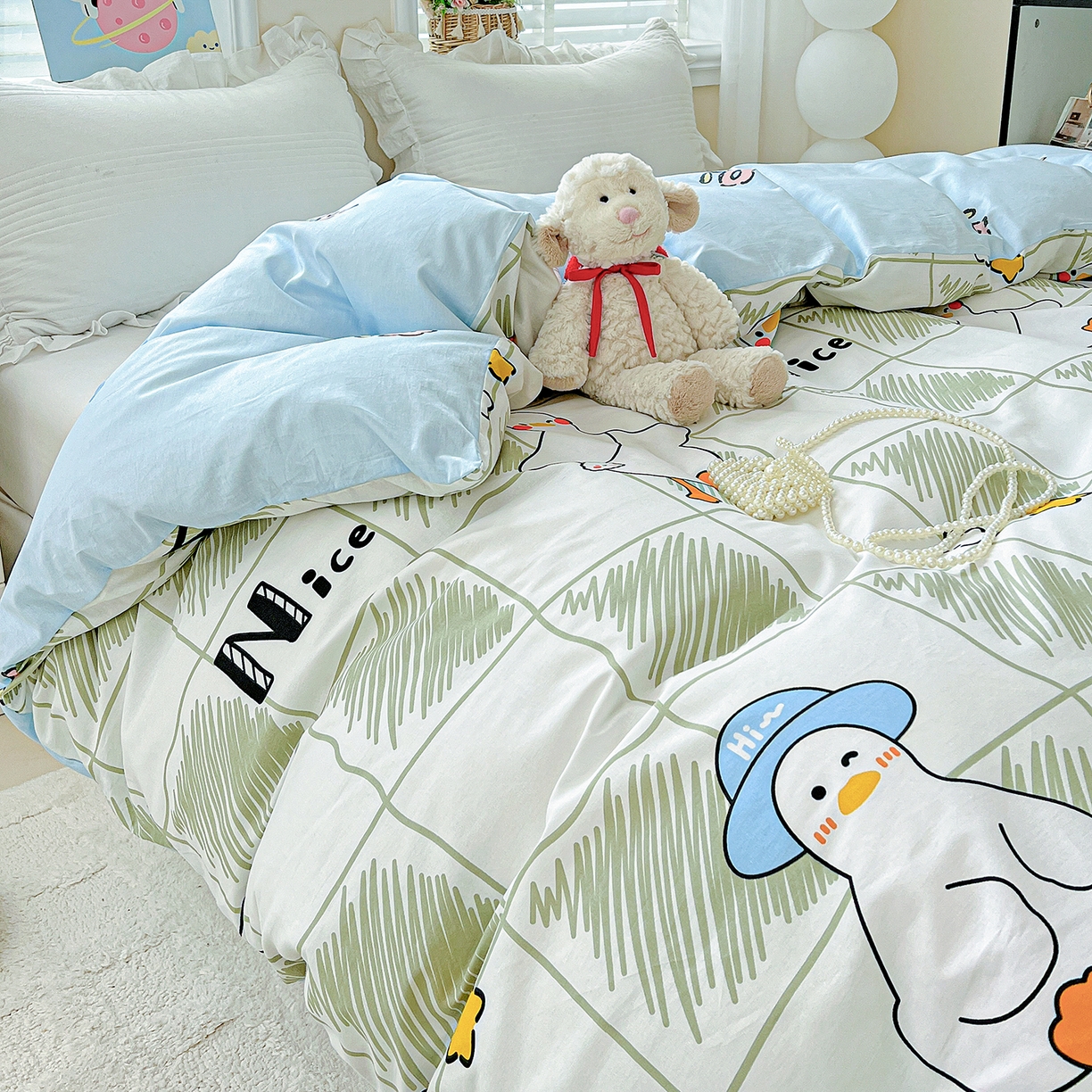 91家纺网 家纺一手货源 找家纺 恩泽家纺 2025新款加厚全棉纯棉印花系列被套单件-单被套 可爱鸭