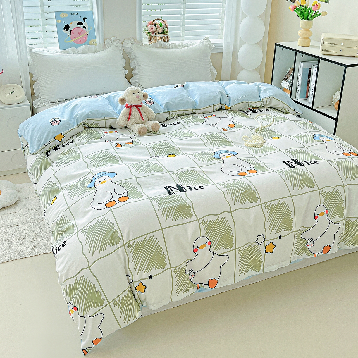 91家纺网 家纺一手货源 找家纺 恩泽家纺 2025新款加厚全棉纯棉印花系列被套单件-单被套 可爱鸭